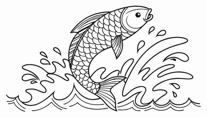 Outlined Koi Fish Leaping from Water with Splashes