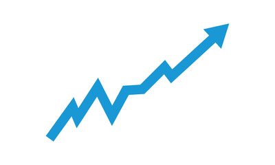 Blue arrow graph going up consistently represents trading profit, business growth, economic boom, and financial surplus. Simple vector illustration symbol design.