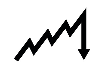 Black business arrow graph going down represents trading loss business decline economic recession and financial deficit. Simple vector illustration symbol design.	

