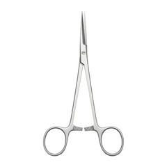 Stainless steel surgical hemostat with curved tip for medical use isolated on transparent background PNG