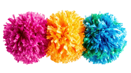 Cheerleading pom-poms in bright colors, Transparent background, PNG file
