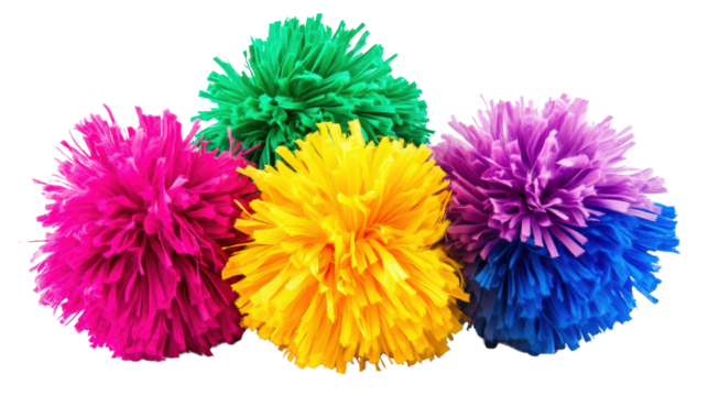 Cheerleading pom-poms in bright colors, Transparent background, PNG file