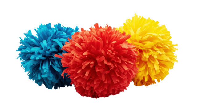 Cheerleading pom-poms in bright colors, Transparent background, PNG file