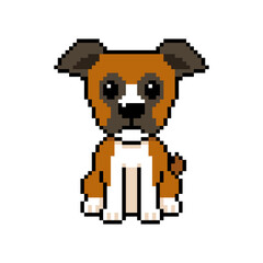 Pixel art cute boxer dog vector in retro style