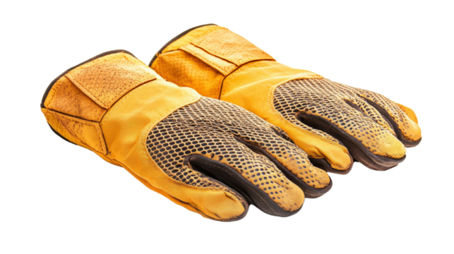 Cut-resistant gloves with fiber mesh material, industrial hand safety, Transparent background, PNG file