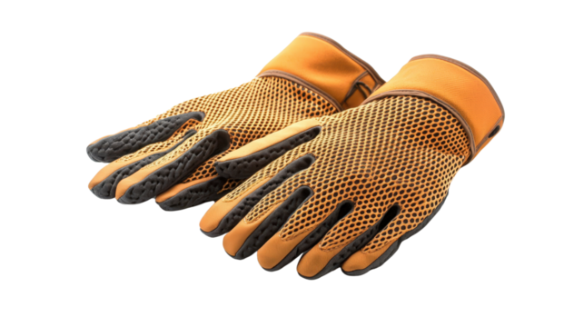 Cut-resistant gloves with fiber mesh material, industrial hand safety, Transparent background, PNG file