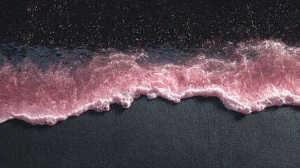 Serene ocean wave with purple hues breaking on dark sand beach, a breathtaking coastal scene.