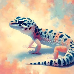 Obraz premium 미니멀리즘 파스텔 색상의 레오파드 게코 일러스트, jpeg (Minimalist pastel color Leopard gecko illustration, jpeg)