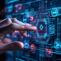A hand touches the data privacy network, connecting secure, encrypted access, protection, compliance monitoring, user control, authentication, confidentiality, breach detection, and transparency.