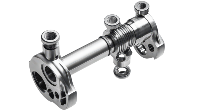 Engine piston with connecting rod, clean metal texture, Transparent background, PNG file