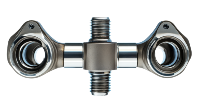 Engine piston with connecting rod, clean metal texture, Transparent background, PNG file