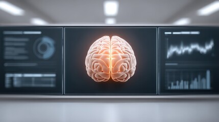 A glowing AI brain at the center of control panels, all systems under one neural core