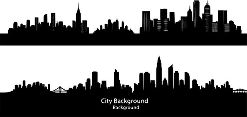 Obraz premium a set of silhouettes of city skylines with clouds and sun, city skyline, urban skyline