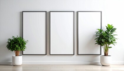 Mockup Frames with Plants Against a White Wall
