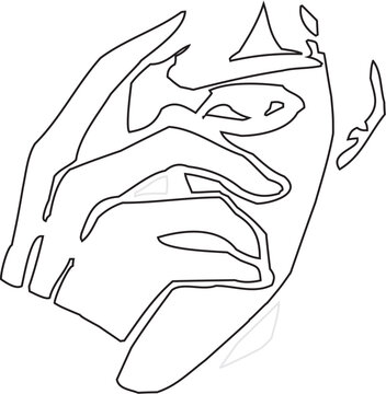 Abstract Line Art of Hands Covering Face &ndash; Minimalist Emotional Expression Drawing