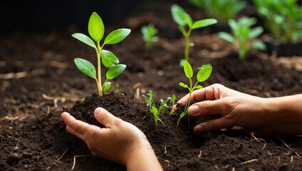 Hands Planting Seedling: Role of Nutrients for Growth