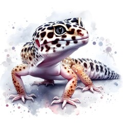 Naklejka premium 흰 배경, 레오파드 게코, 수채화, jpeg (white background, Leopard gecko, water colour, jpeg)