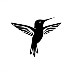 Obraz premium Hummingbird Silhouette Logo, Solid Black Shape, Humming Bird Icon