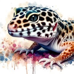 Naklejka premium 흰 배경, 레오파드 게코, 수채화, jpeg (white background, Leopard gecko, water colour, jpeg)