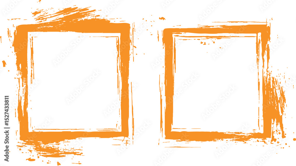 Poster Frame is drawn with brush strokes on white background. Vector orange square grunge frame on a transparent background.