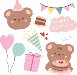 Cute bear image with balloon birthday cake gift for birthday