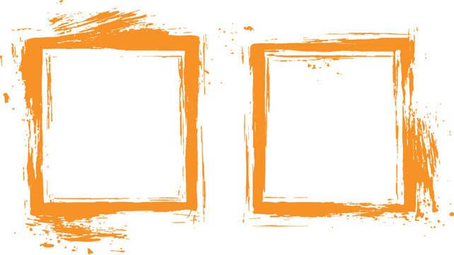 Frame is drawn with brush strokes on white background. Vector orange square grunge frame on a transparent background.