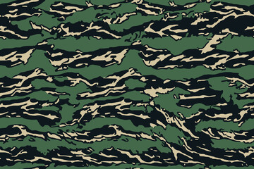 Camouflage seamless pattern. Tiger stripe camouflage pattern. Forest real tree camouflage design. Hunting camouflage. Tiger stripe pattern. 