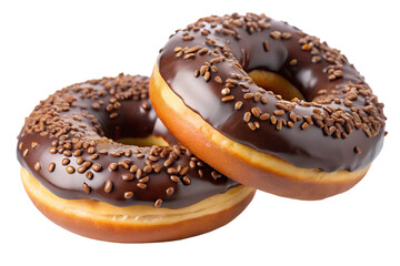 Two Chocolate-Covered Donuts with Colorful Sprinkles. Sweet Treat Delight, isolated on white. Generative AI