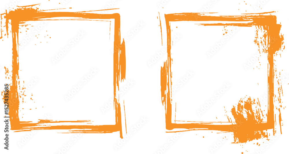 Poster Frame is drawn with brush strokes on white background. Vector orange square grunge frame on a transparent background.