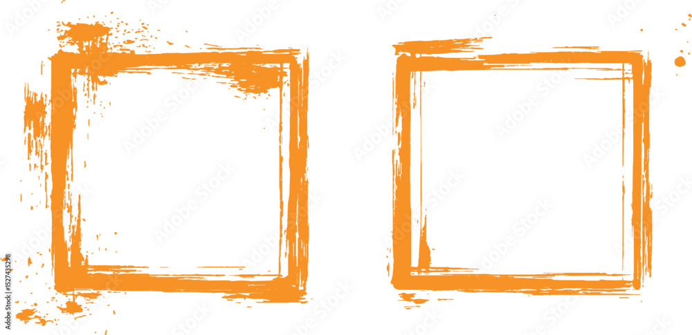Aufkleber frame is drawn with brush strokes on white background. vector orange square grunge frame on a transp