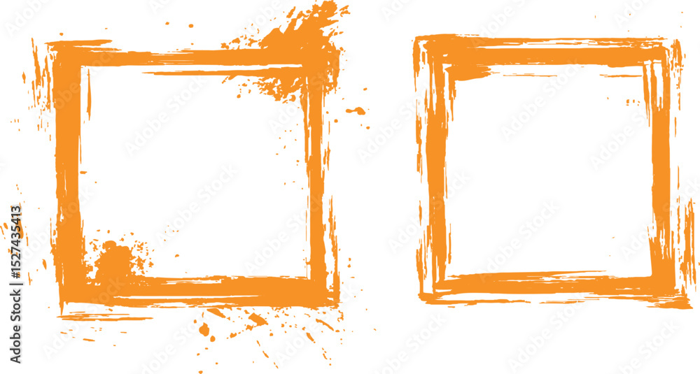 Aufkleber Frame is drawn with brush strokes on white background. Vector orange square grunge frame on a transparent background.