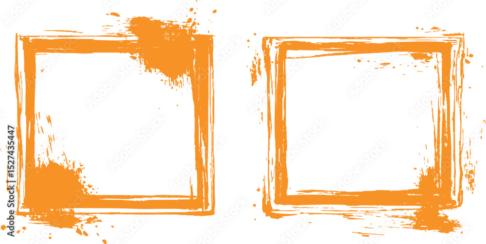 Aufkleber Frame is drawn with brush strokes on white background. Vector orange square grunge frame on a transparent background.
