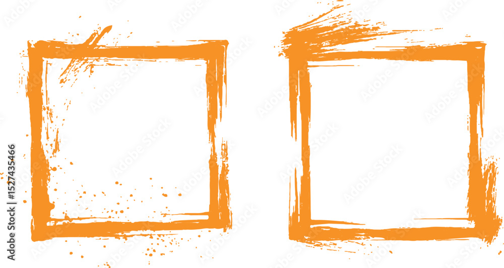 Poster Frame is drawn with brush strokes on white background. Vector orange square grunge frame on a transparent background.