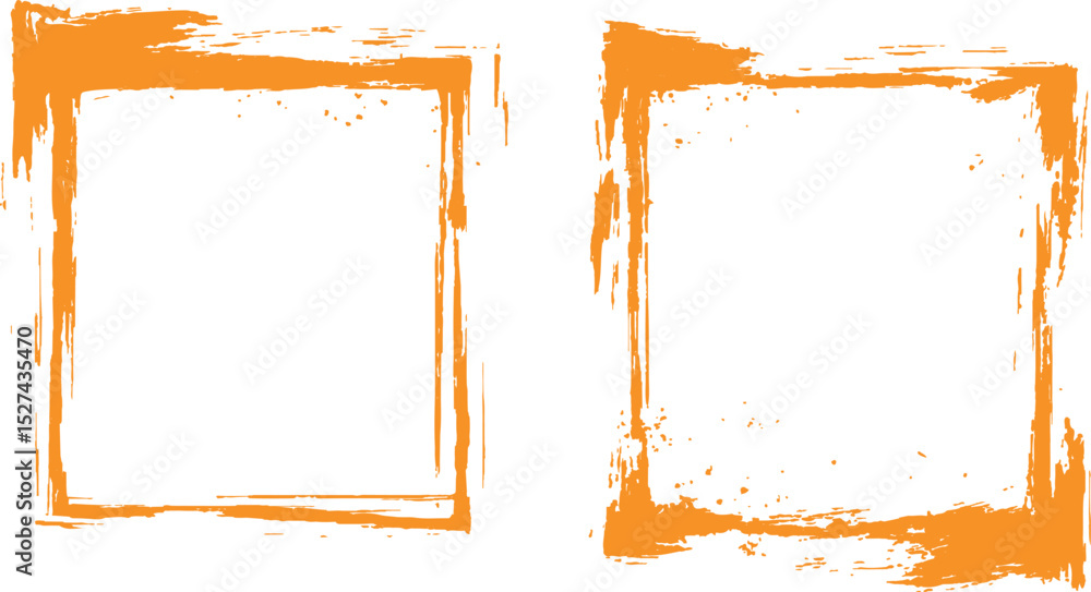 Aufkleber Frame is drawn with brush strokes on white background. Vector orange square grunge frame on a transparent background.