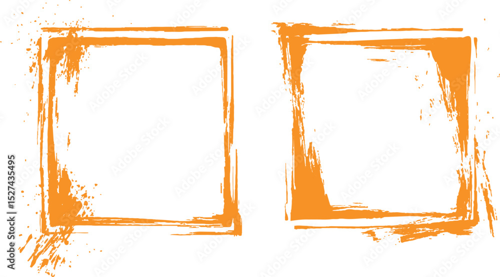 Poster frame is drawn with brush strokes on white background. vector orange square grunge frame on a transp