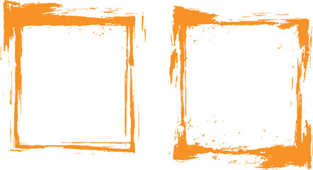 Frame is drawn with brush strokes on white background. Vector orange square grunge frame on a transparent background.