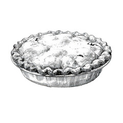 Delicious homemade apple pie in rustic style black and white detailed illustration perfect for cookbook recipe blog thanksgiving dessert autumn fall season baking on transparent background