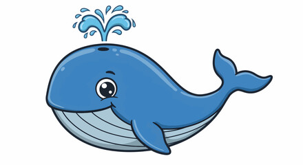 Obraz premium Cute Blue Whale Spouting Water Cartoon Character