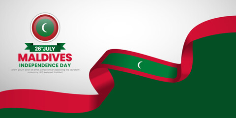 Maldives independence day with waving ribbon flag for banner design