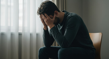 Stressed Man Holding His Head in Despair By Generated AI