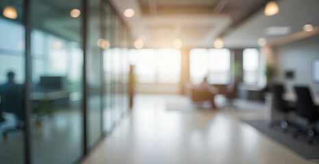 Blurred empty open space office. Abstract light bokeh at office interior background for design.