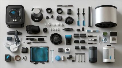 Flatlay showcasing diverse photography & videography equipment
