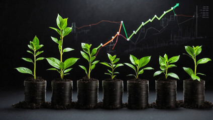 Plants Thriving on Black Background for Artistic Display