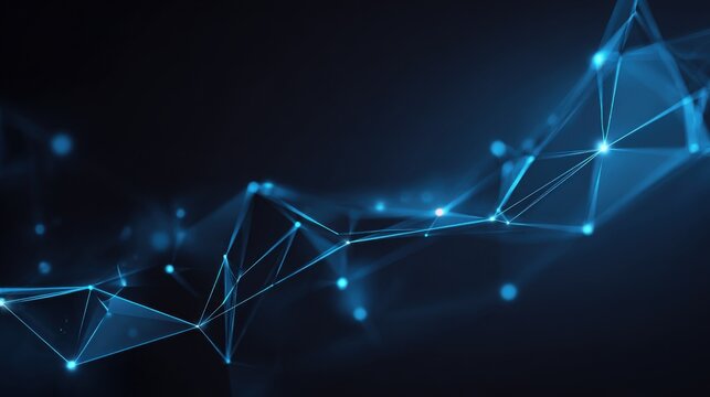 Abstract digital network with dark background showcasing intricate blue lines and glowing points forming geometric shapes, evoking a dynamic and futuristic cyber-themed design with a cool, technologic