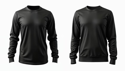 Studio shot black long sleeved shirt isolated on white background. Blank apparel template mock up. Basic wear, casual wear design for sale. Plain classic, simple outfit for brand demo.