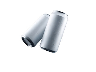 Two sleek white aluminum beverage cans with condensation drops isolated on a perfect for mockups branding and advertising projects high resolution image soda beer on transparent background