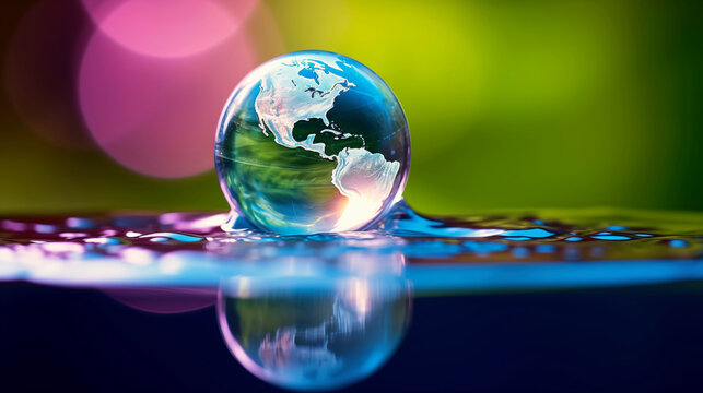 Water Globe: A striking image showcasing the delicate beauty of our planet, with a water globe reflecting the Earth in a vivid display. This image encapsulates the essence of our world.