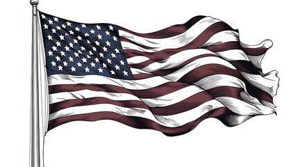 American flag waving illustration patriotic symbol of united states of america freedom independence day drawing