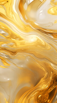 Golden Fluid Art: Swirls of luxurious gold paint cascade together creating a visually stunning abstract composition, emanating a sense of wealth and opulence.