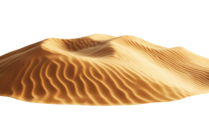 Pile of desert sand dunes with wavy texture isolated on white background
